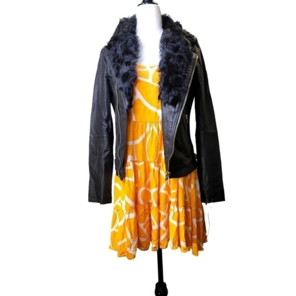 Badgley Mischka Real fur Aviator leather jacket - Picture 1 of 5